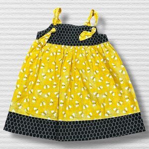 Handmade Honey Bee Print Tie Knot Sundress Girls 2T–3T Yellow Black